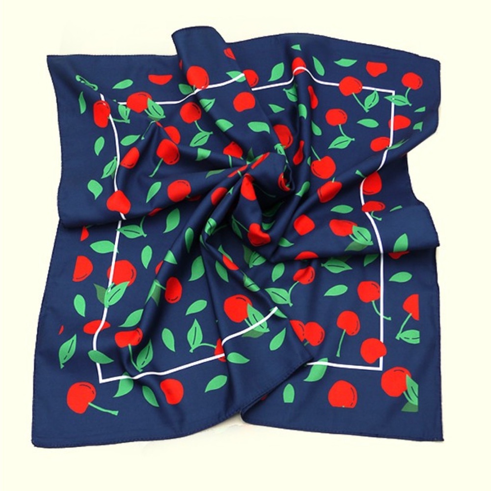 New Navy Cherry Silky Feel Bandana Scarf